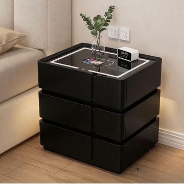 Black Modern 3-Drawer Bluetooth Bedside Table