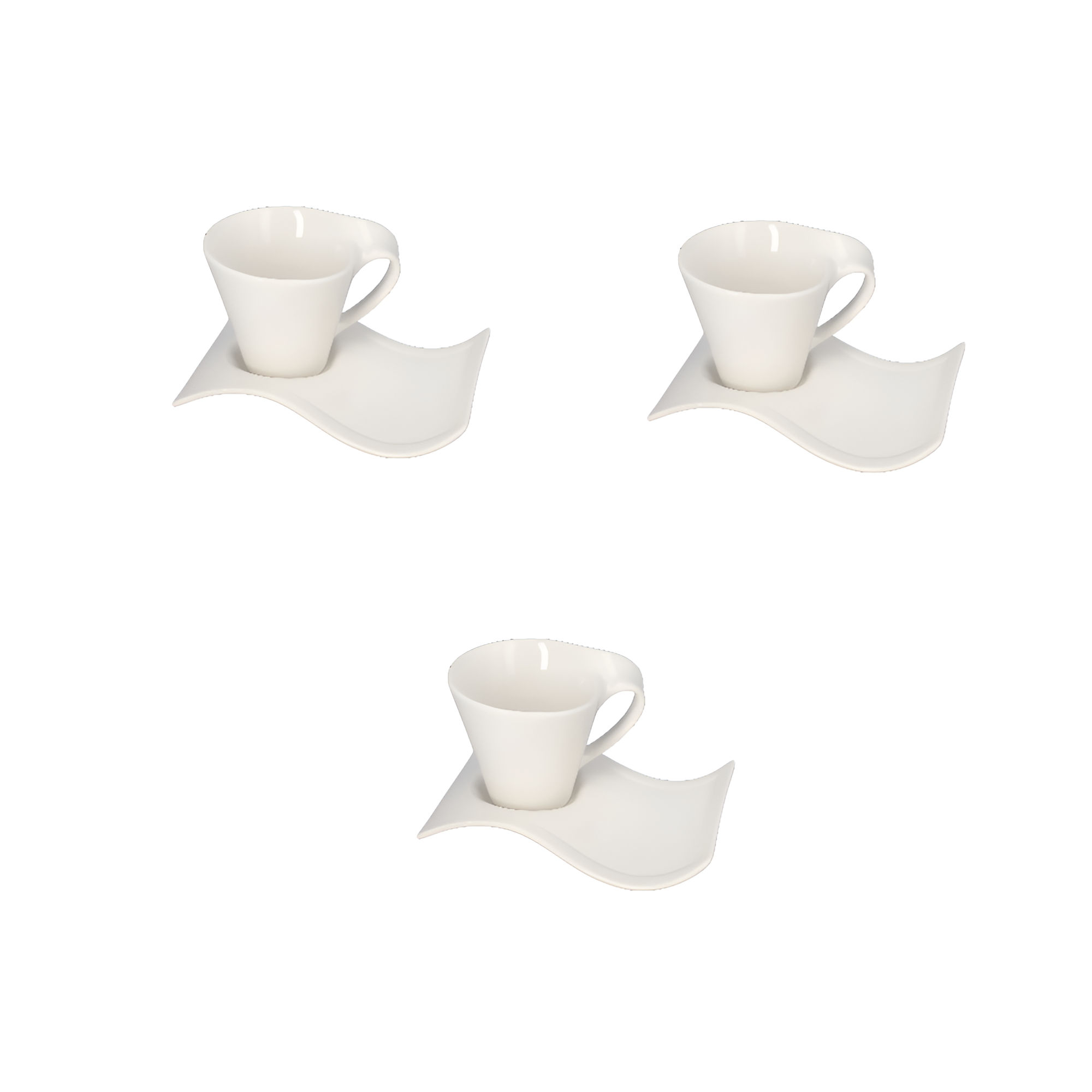 White Ceramic Wavy Cup And Saucer 6Pcs
