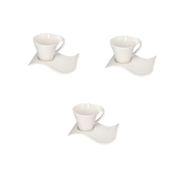 White Ceramic Wavy Cup And Saucer 6Pcs