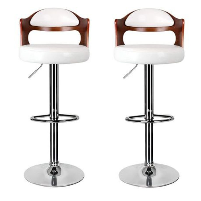 2 Piece 360 swivel Modern Design Bar Stools - White / Brown