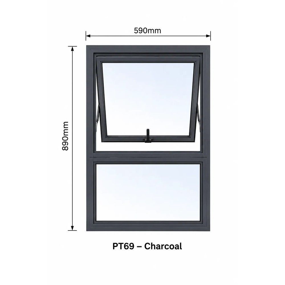Top Hung Aluminium Window – Charcoal PT69 590 890mm 1 Opening Vent