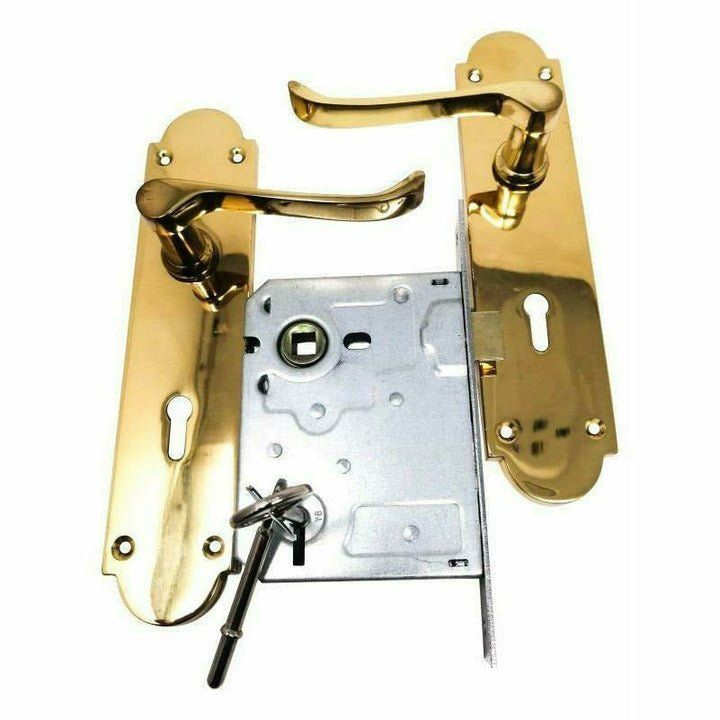 Solid brass door handle with back plate