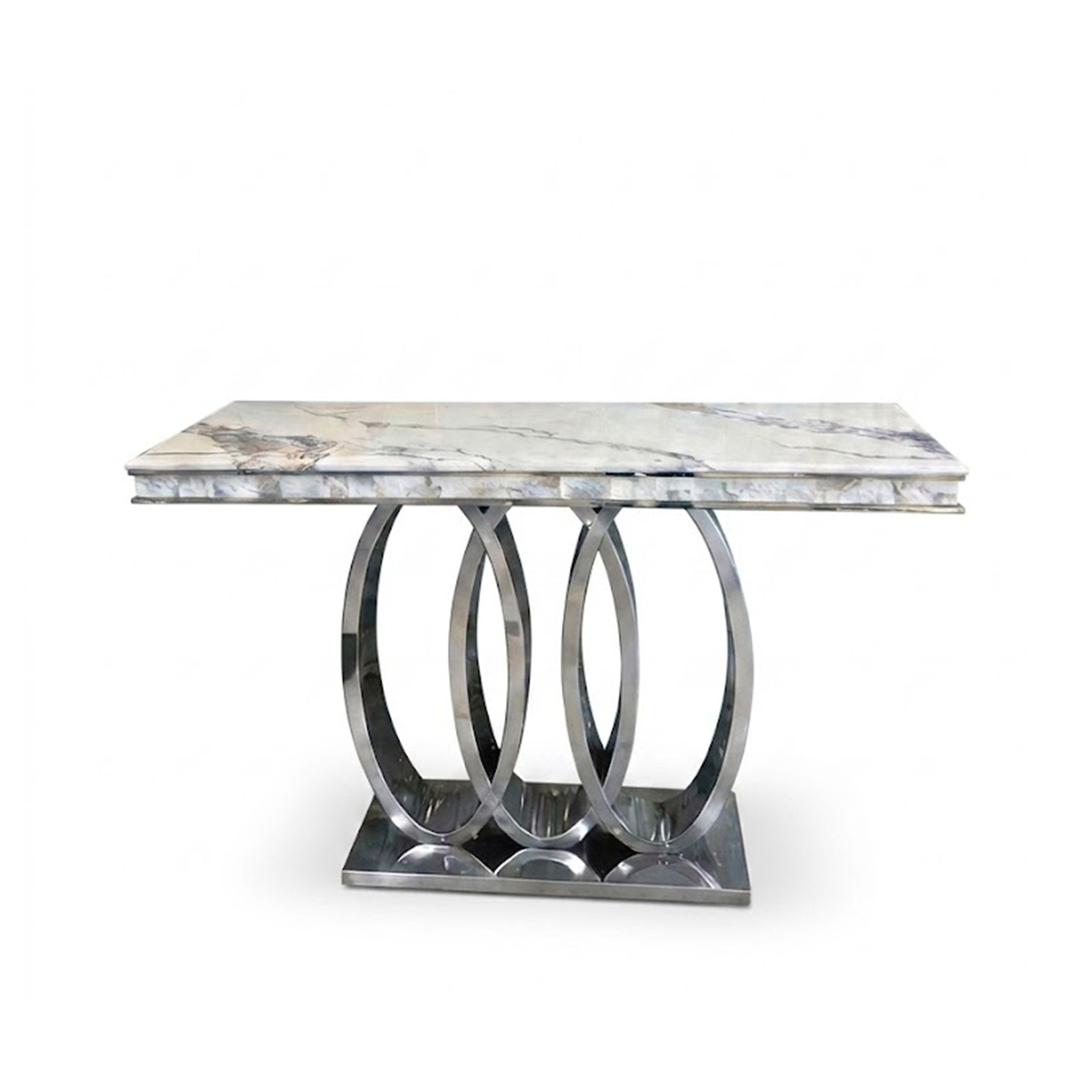 Madiega Furniture - Modern Glam Marble Console Table with Interlocking Chrome Ring Pedestal Base