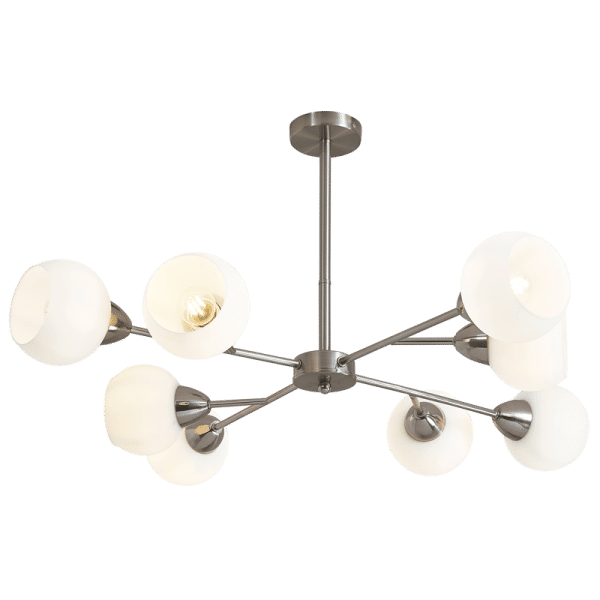 Satin Chrome Chandelier with White Glass