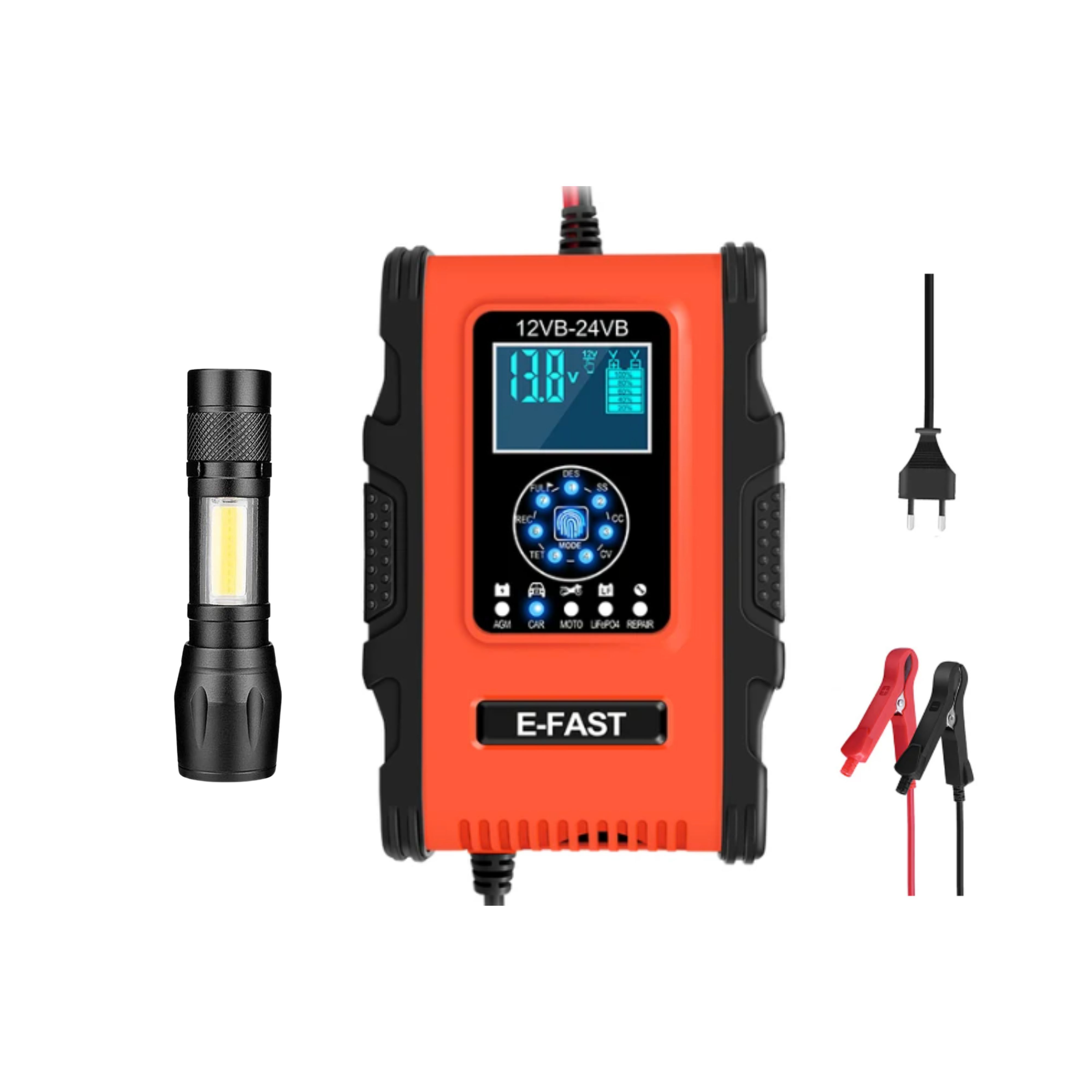 12v12a/ 24v Pulse Repair Battery Charger Red and Torch