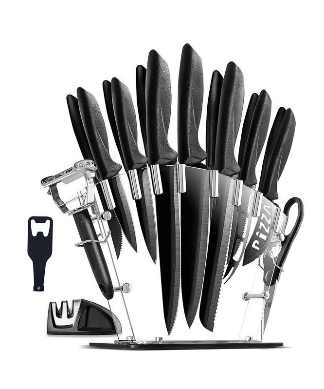 18 Piece Stainless Steel Kitchen Knife Set & Stand- Black Carbon Pro 3CR13