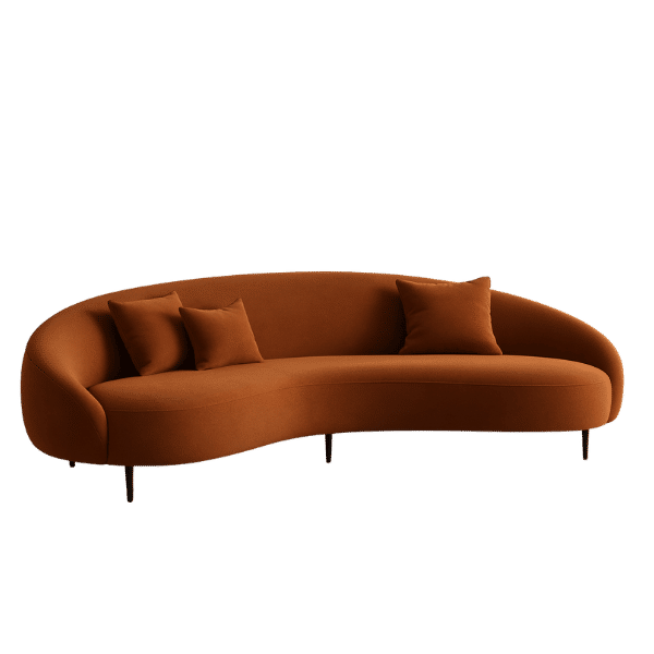 Modern Curved Velvet Sofa – Terracotta Edition