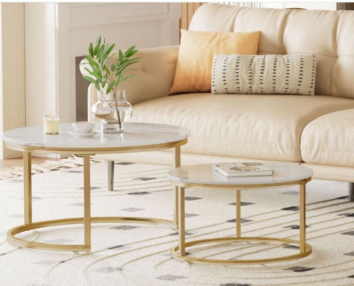 HOMZ NESTING TABLE WITH GLASS MARBLE TOP