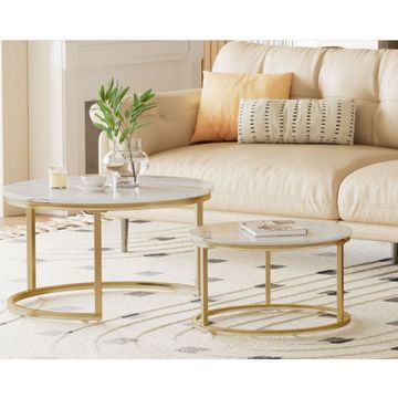 HOMZ NESTING TABLE WITH GLASS MARBLE TOP