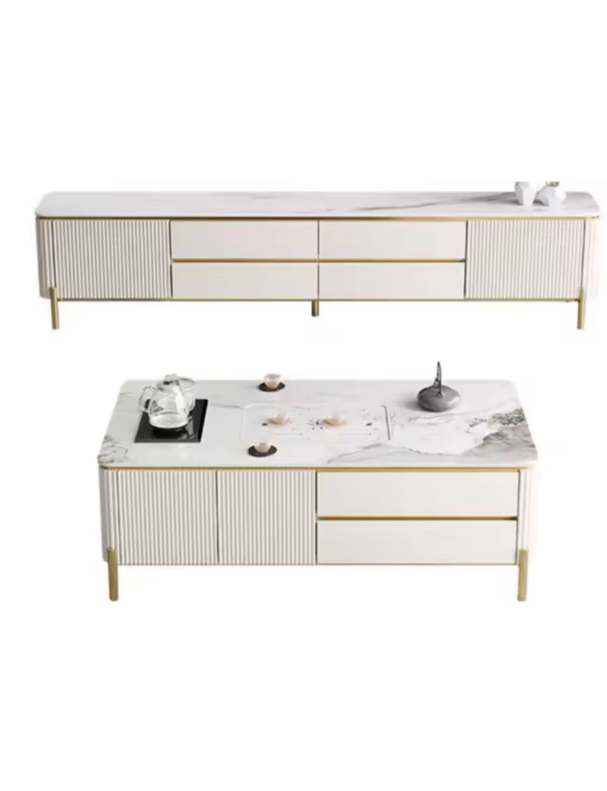 IG Furn - Glam Marble Tv Stand & Coffee Table