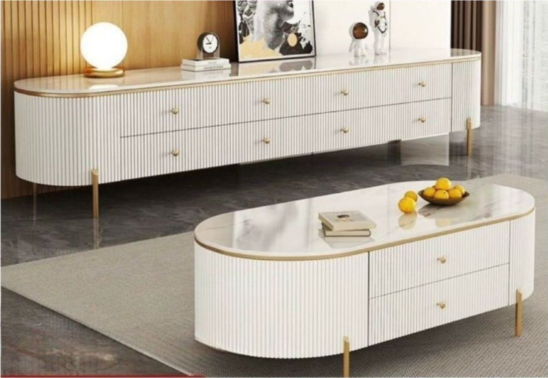Marbella Ribbed TV Stand & Coffee Table Set