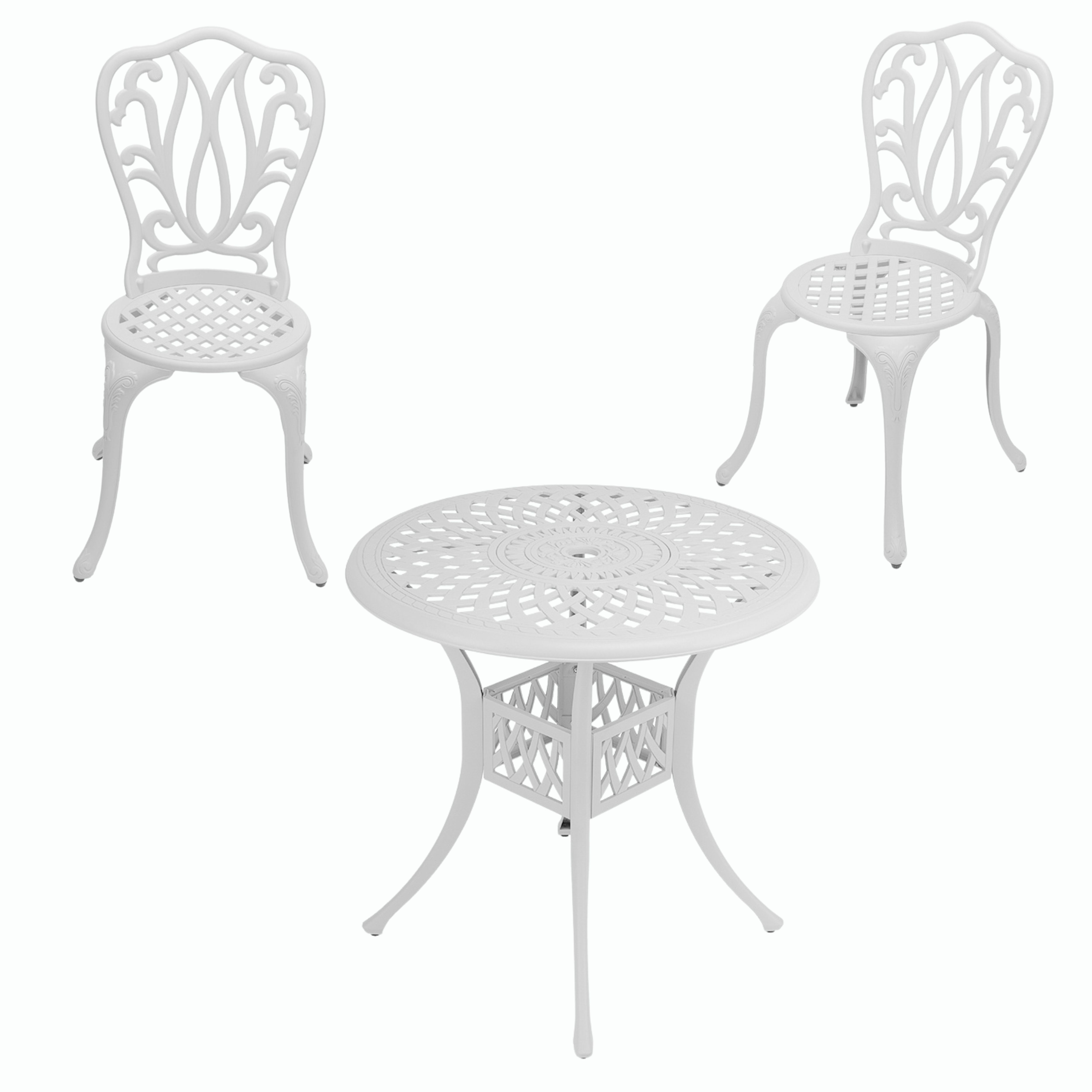 2 Seater - Lisa Aluminium Patio Set / Garden Furniture / Outdoor Dining Set   (2 Lisa Chairs with 78cm Round Lattice Table) - WHITE