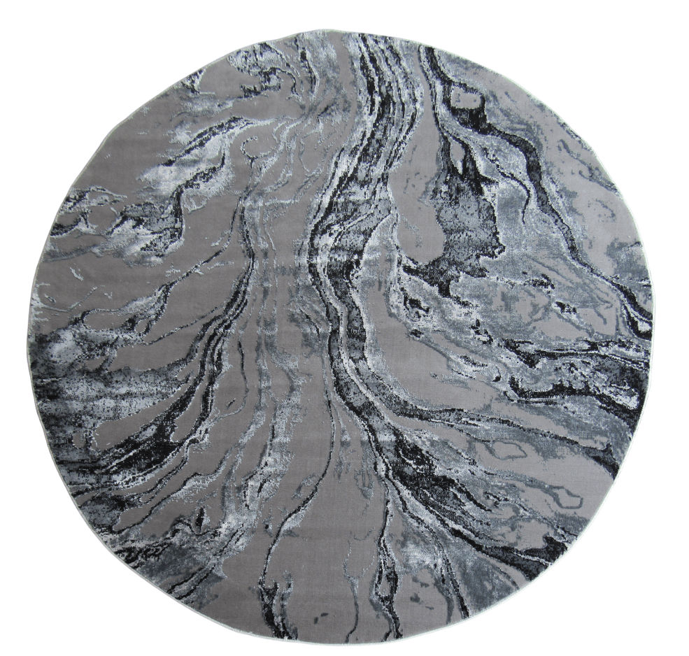 BK Carpets & Rugs – Modern Swirl Round Rug – Black & Dark Grey - 2m x 2m