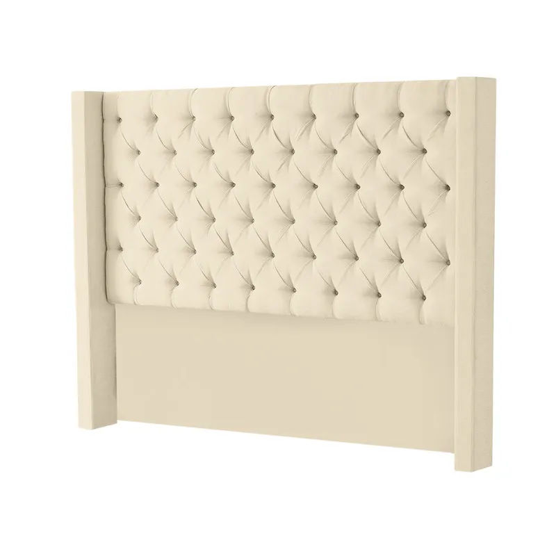 Hena Tufted Wingback Velvet Headboard - Cream - Three Quarter