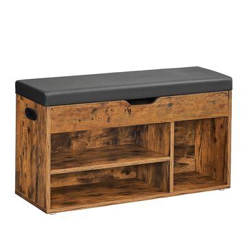 STORAGE OTTOMAN - 3-IN-1 SHOE BENCH WITH LIFT LID RUSTIC BROWN WOOD LOOK