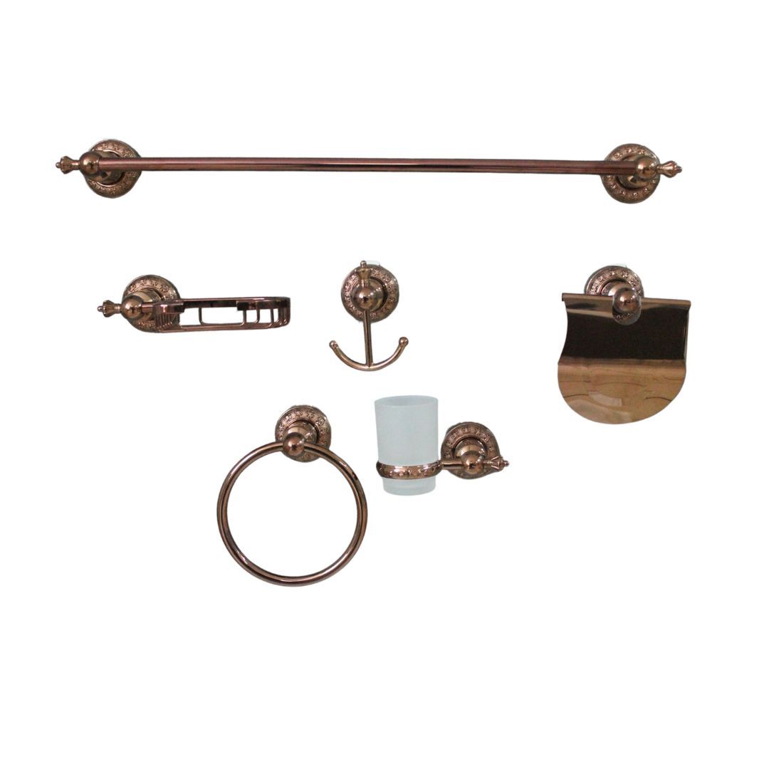 BATHROOM ACCESSORIES 6PC SET - ANTIQUE & ROSE GOLD