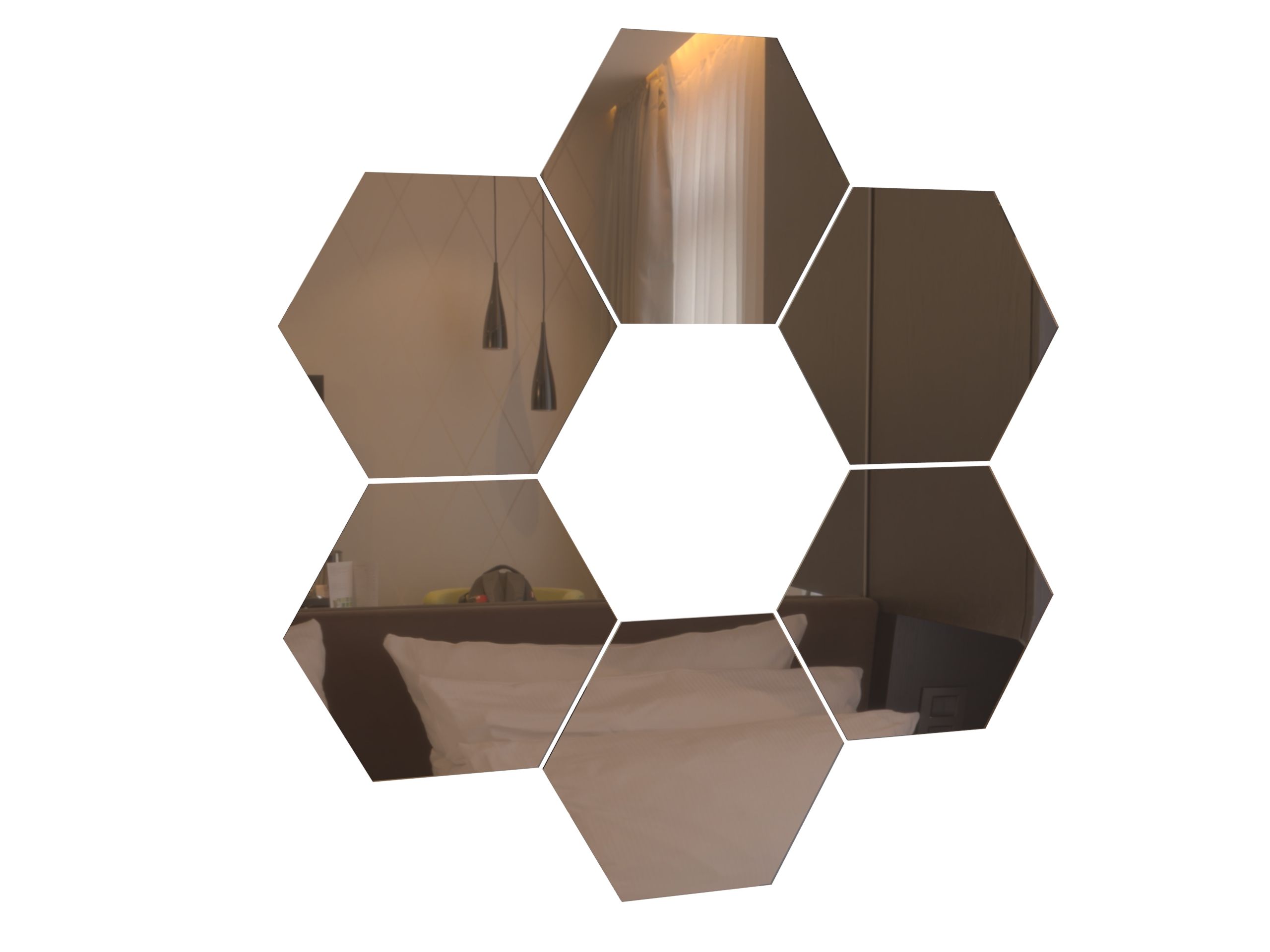Bronze Hexagon Acrylic Mirror Wall Art Tiles Décor - Self Adhesive- 20cm - Large - 6-Pack