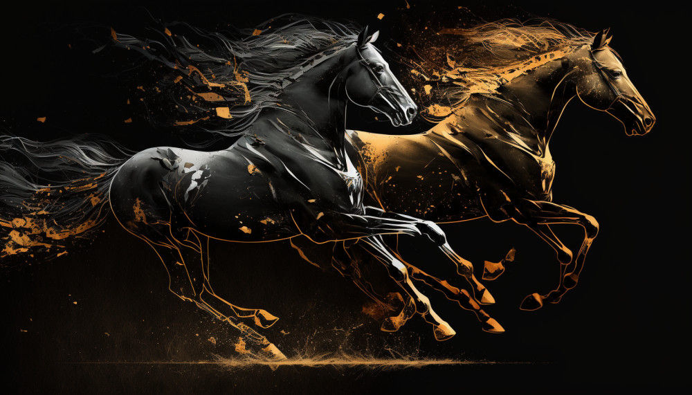 Canvas Wall Art - Canvas Wall Art-Golden Running Horses - B1169 - [120 x 80 cm]