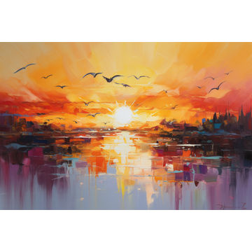 Canvas Wall Art - Vibrant Strokes Yellow Orange Red  - A1128 - [120 x 80 cm]