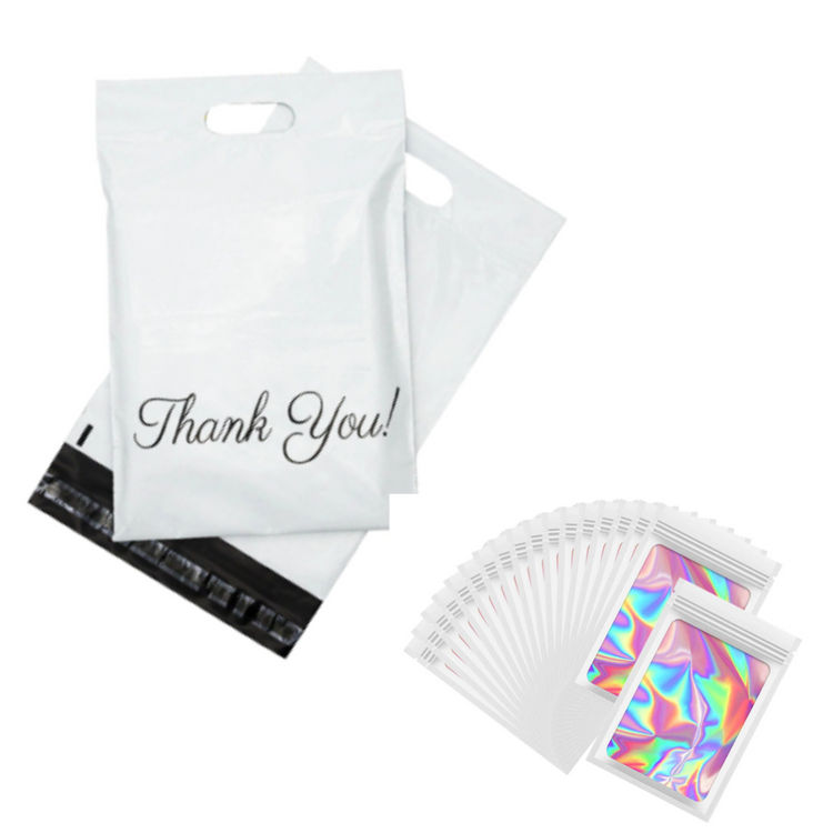 2PK Combo Thank You Polymailer White (32x40cm) and White Holographic Bags