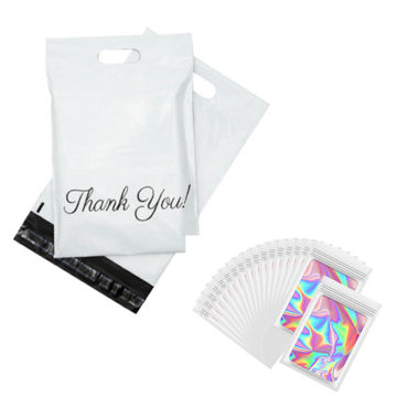 2PK Combo Thank You Polymailer White (32x40cm) and White Holographic Bags