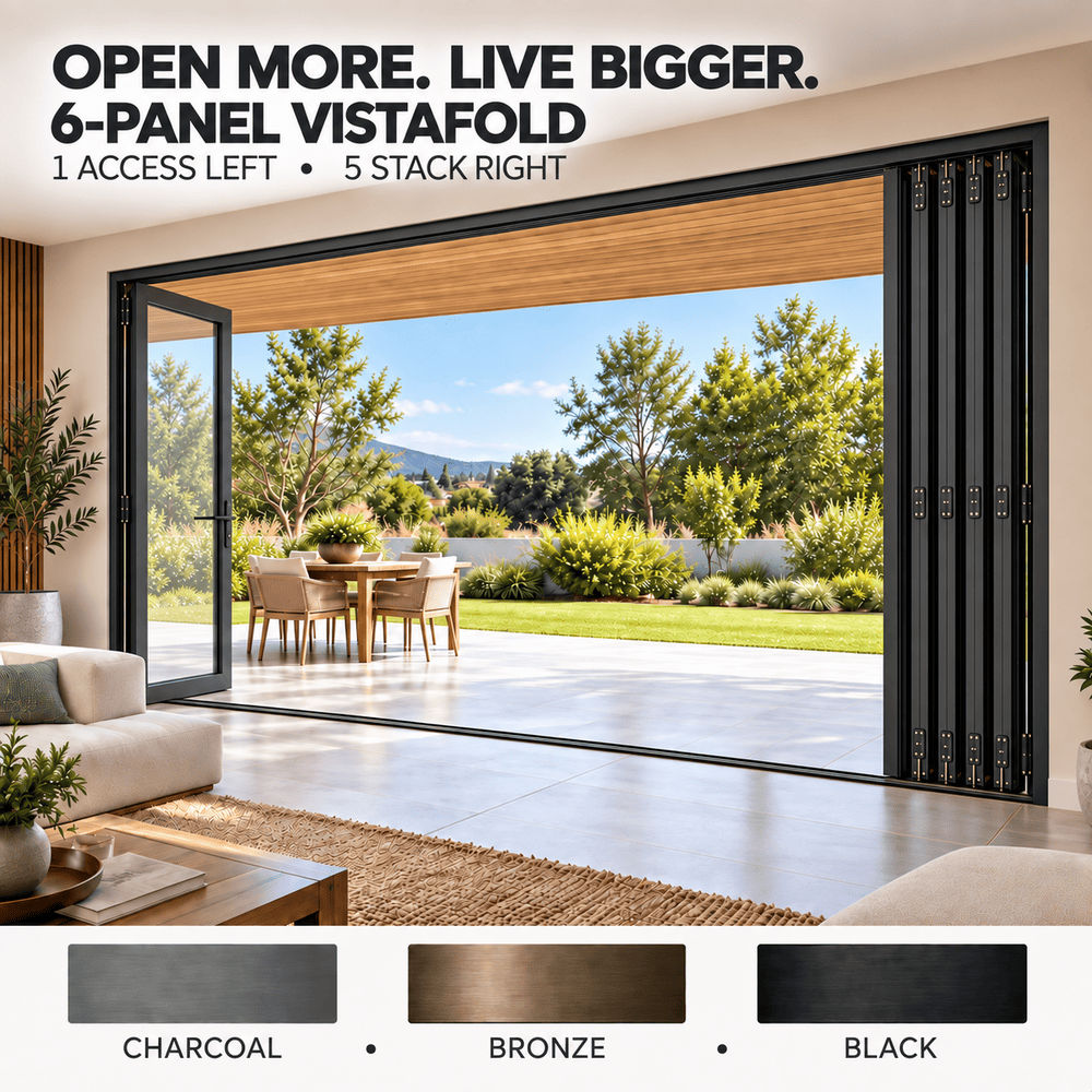 6-Panel Vistafold Aluminium Stacking Door – 4190 2090 mm – 1 (L)eft 5 Stack (R)