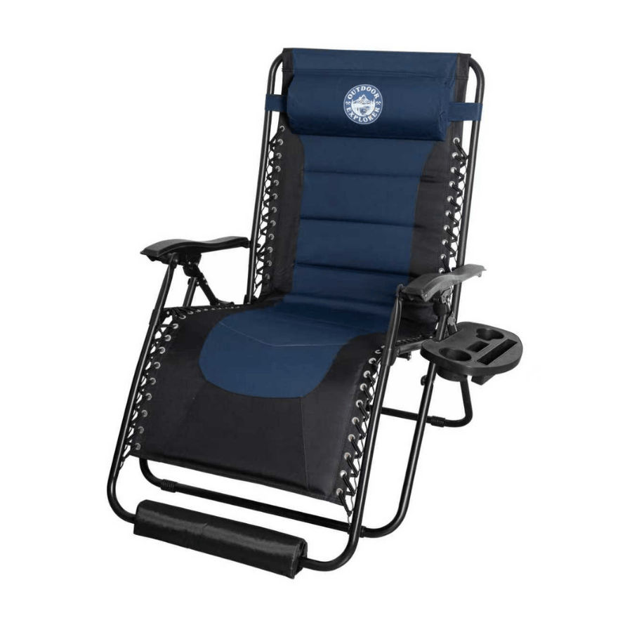 Outdoor Explorer Titan 160kg Padded Zero Gravity Recliner Chair – Cushion, Footrest & Large Side Tray – 73 cm Wide