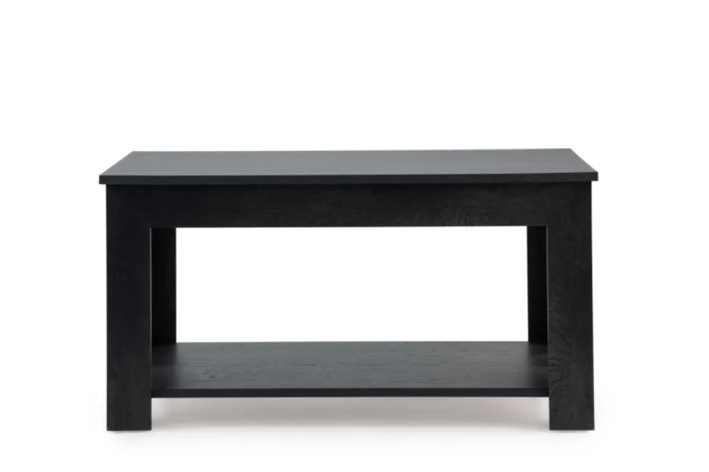 Multi-Level Coffee Table – Black Wood Grain Living Room Table with Storage Shelves