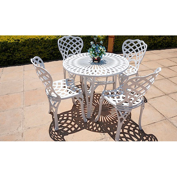 Ageless & Beautiful!   4 Seater Cast Aluminium Patio Set / Garden Set - 4 x Diamond Chairs with 85cm King Diamond Table