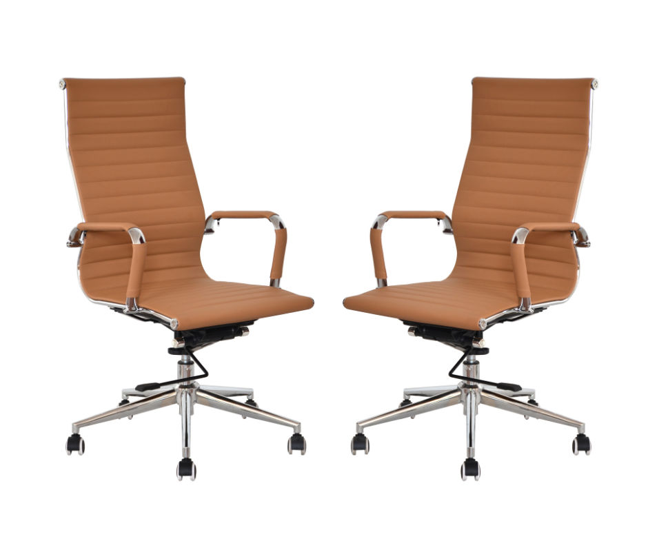 TOCC Ribbed High Back Office Chairs - Set of 2 - Camel