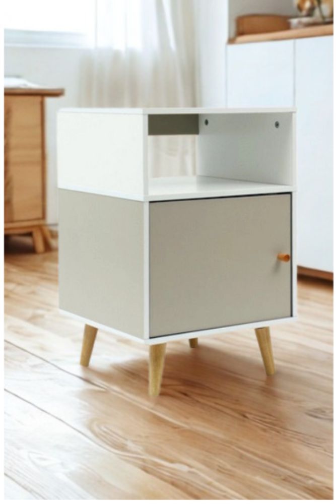 Modern Two-Tone MDF Pedestal Cabinet 40 40 60 cm – Open Shelf & Concealed Storage