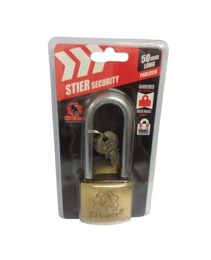 Stier - Long Shackle Solid Brass Padlock with 3 x Keys - 50mm