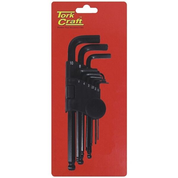 Hex Key Set 9Pc Ball Point 1.5-10Mm Carded Cr-V
