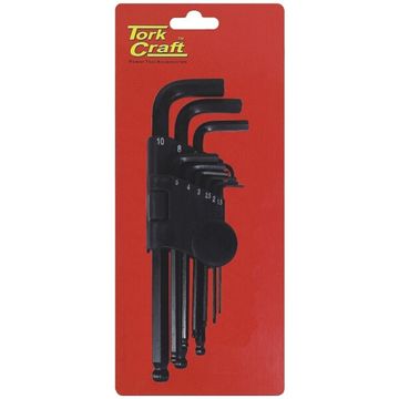 Hex Key Set 9Pc Ball Point 1.5-10Mm Carded Cr-V