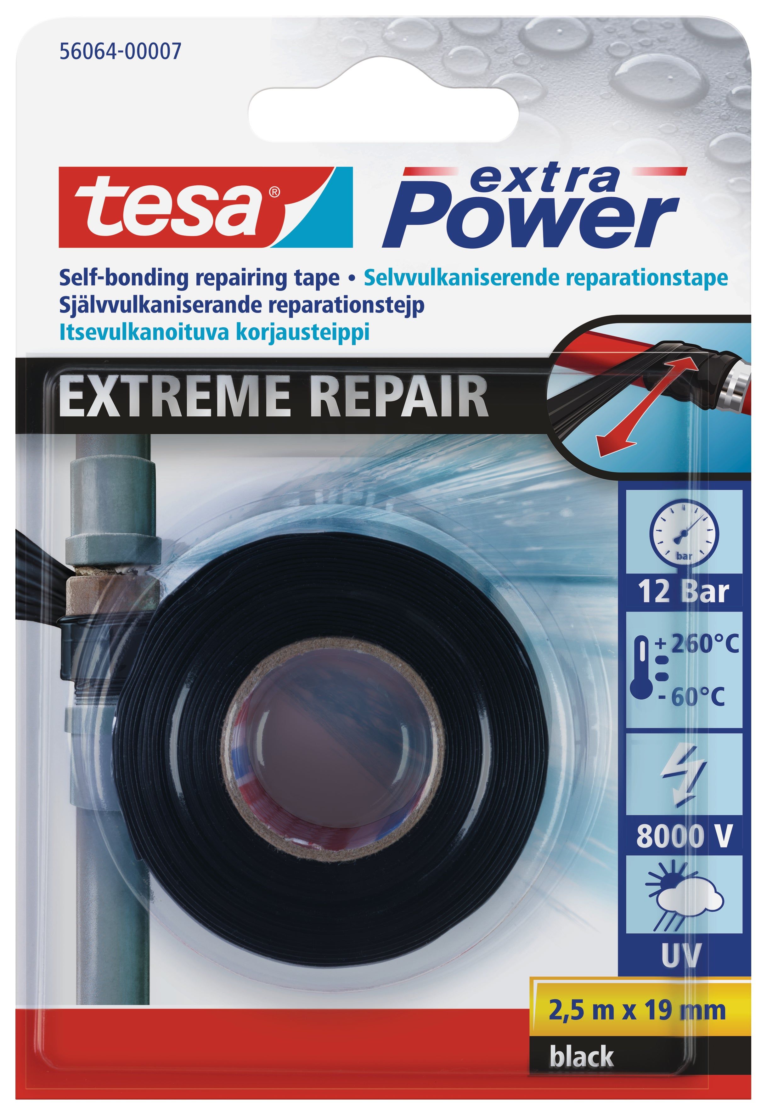 TESA Extreme Repair Tape Self-Bonding 2.5m x 19mm Black