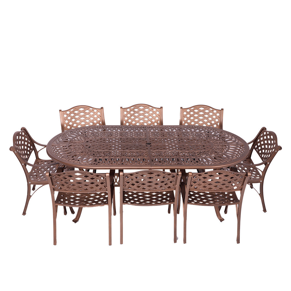 8 Seater - Lattice Aluminium Patio Set / Garden Furniture / Outdoor Dining Set    (8 Lattice Chairs with 214cm x 110cm Oval Elizabeth Table) - COPPER
