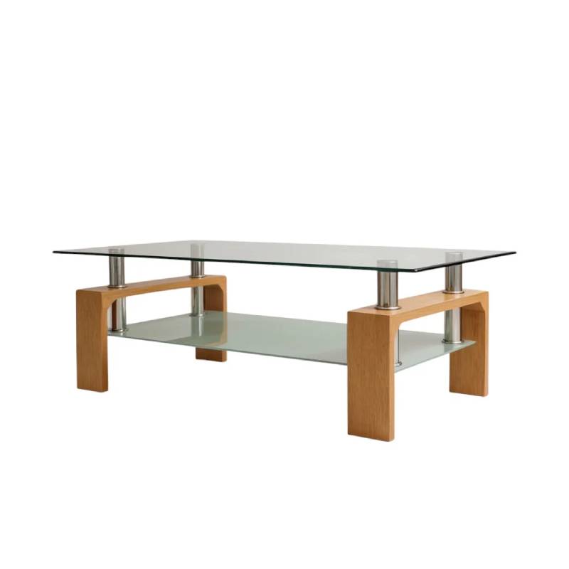 Nu Dekor - Stanley 2 Tier Glass Coffee Table - Oak