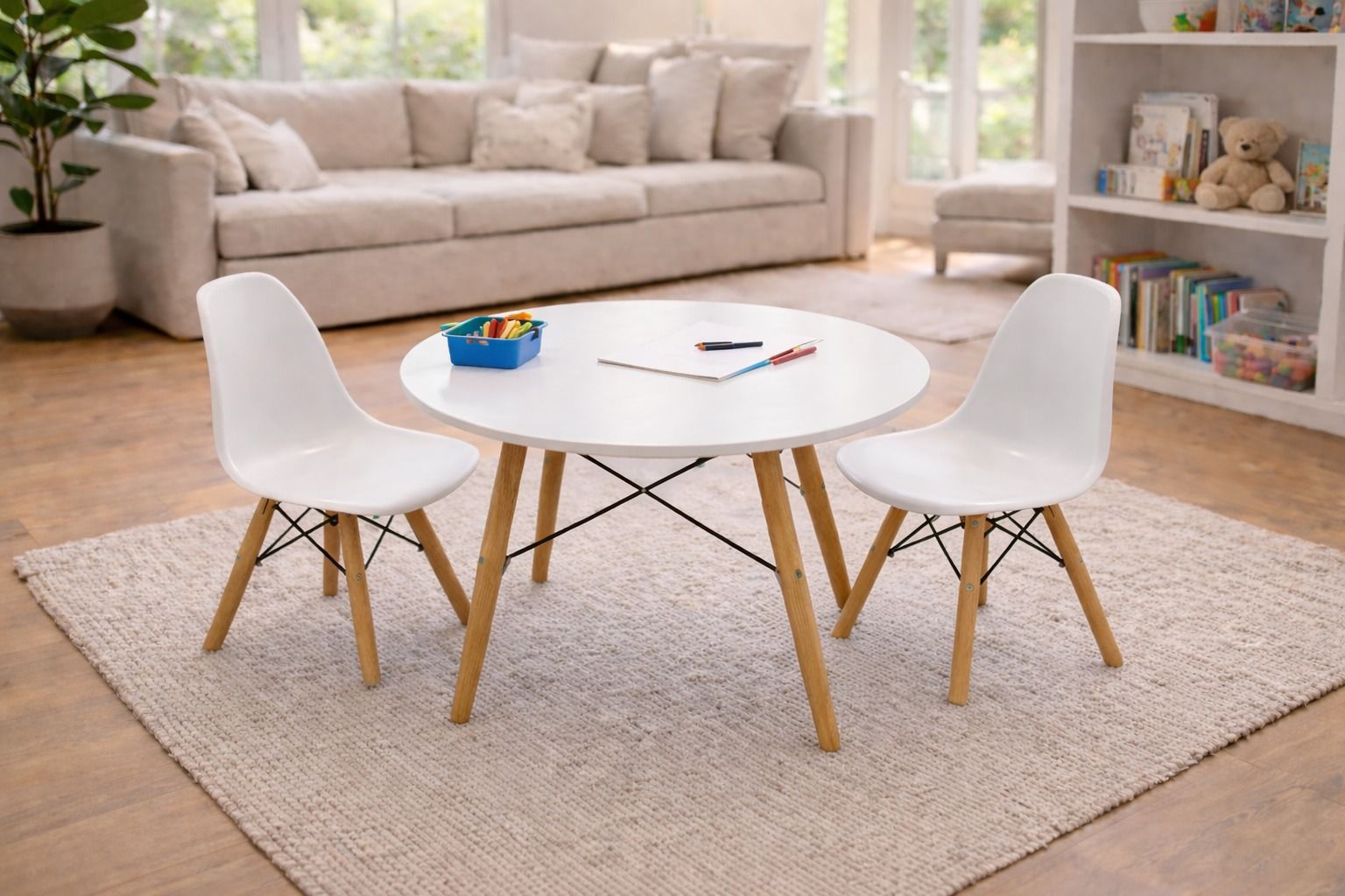 ASHER- Modern Kids Table & Chair 3pc Set – White