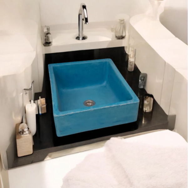 Slanting Pyramid Bespoke Blue Concrete Basin/Sink 36x30.5x19.5x11.5cm