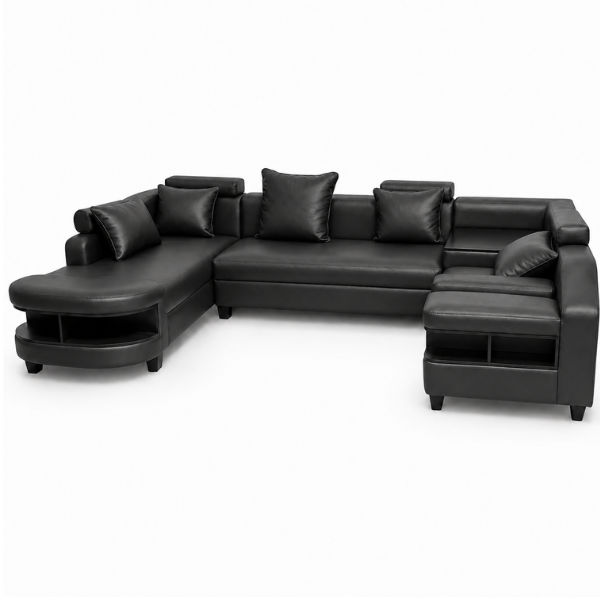 Clarence U Shape Sectional Corner Sofa-Bonded Leather Black