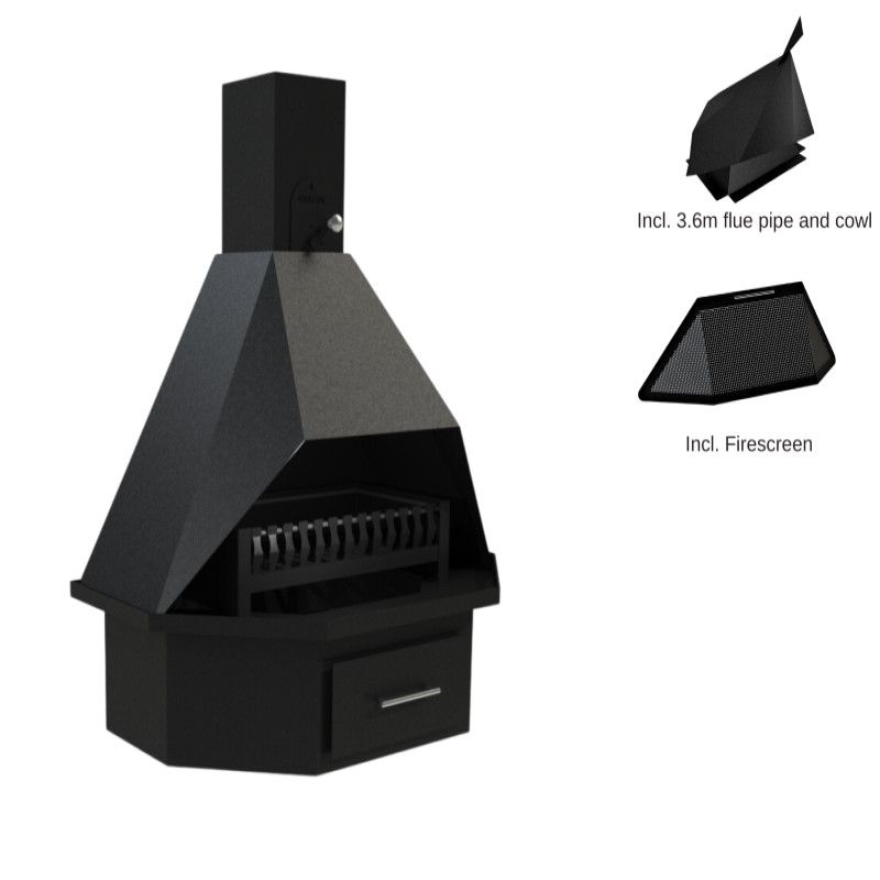 Avalon Hex Fireplace (800mm) incl. medium base and cowl