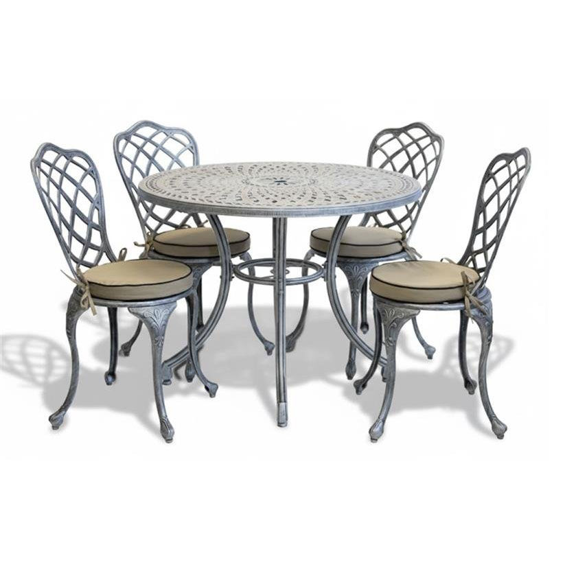 Coral Aluminium Dining Set 4-Seater (Silver, Beige Cushions)