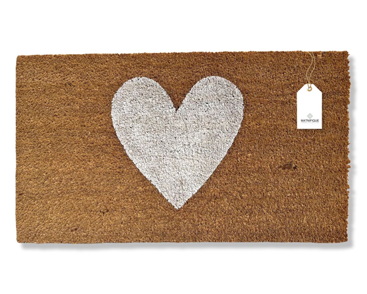 Matnifique Coir Design Doormat - White Heart 700 x 400 x 14mm