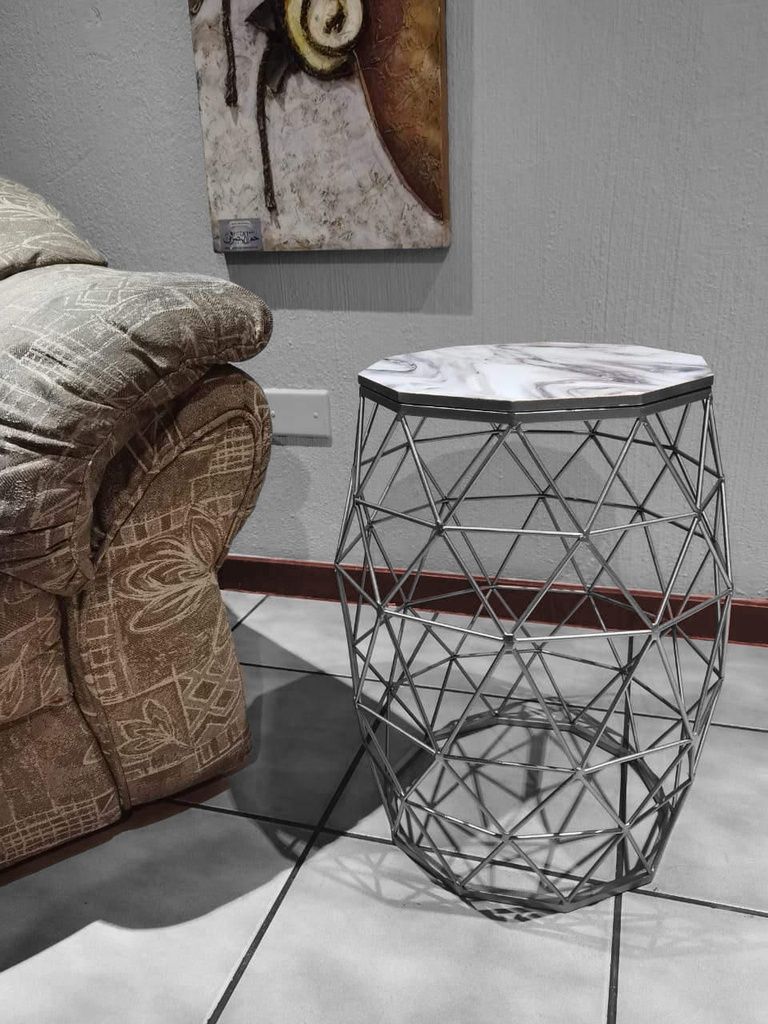 Silver Frame Houston Marble Top Side Table