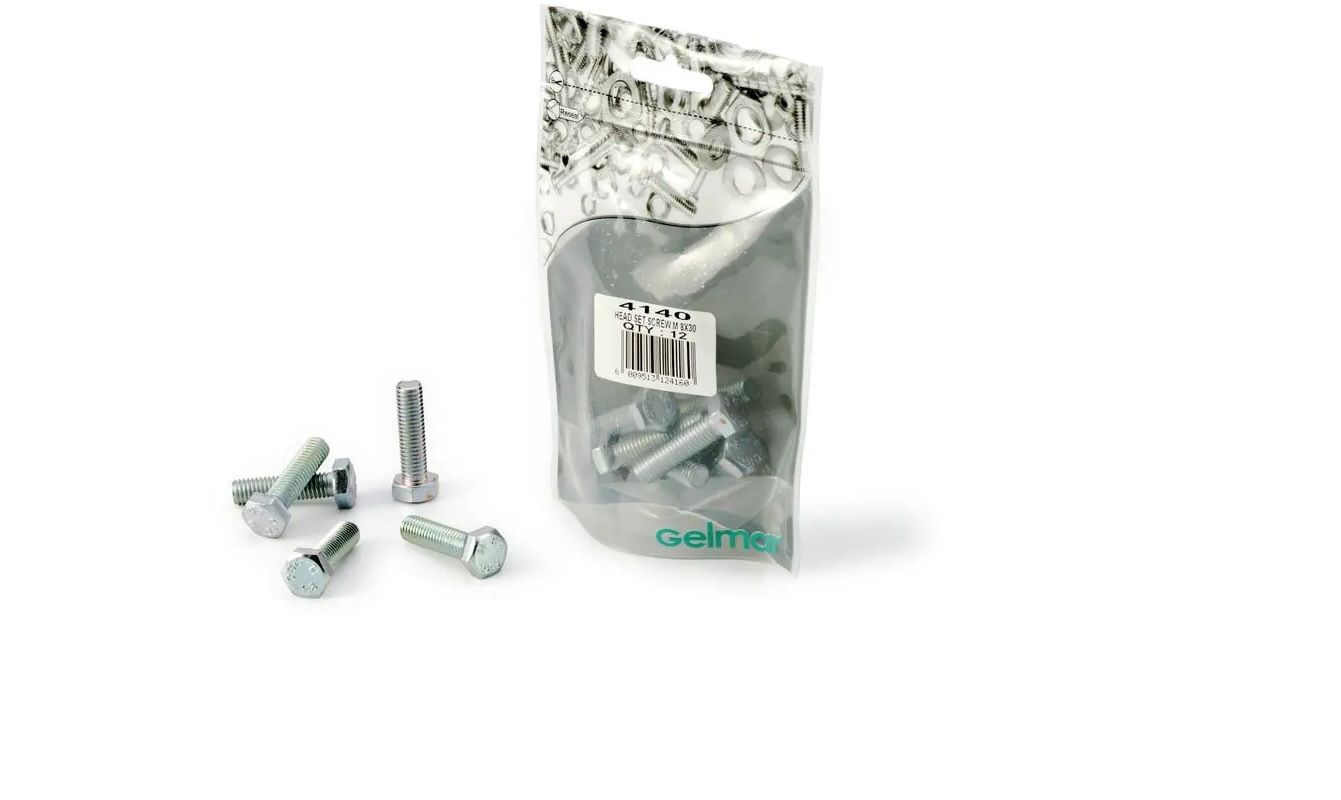 Hex Set Screw Bolts, M8 x 30mm, 12 Pieces (3 pack) BY WOODLY