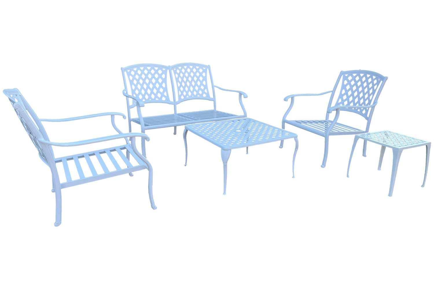 Aluminium Lounge Set 5-Piece 4-Seater (White, Including Green Cushions)