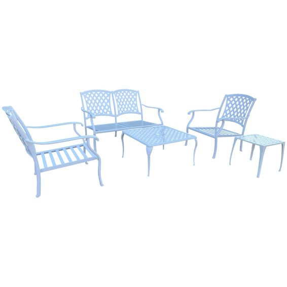 Aluminium Lounge Set 5-Piece 4-Seater (White, Including Green Cushions)