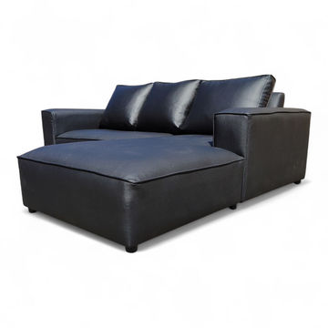 Sicily L Shape Couch - Leather - Black -Left Sided
