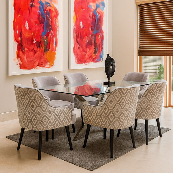 KC FURN - Gary Glass Dining Table with 6 Chairs