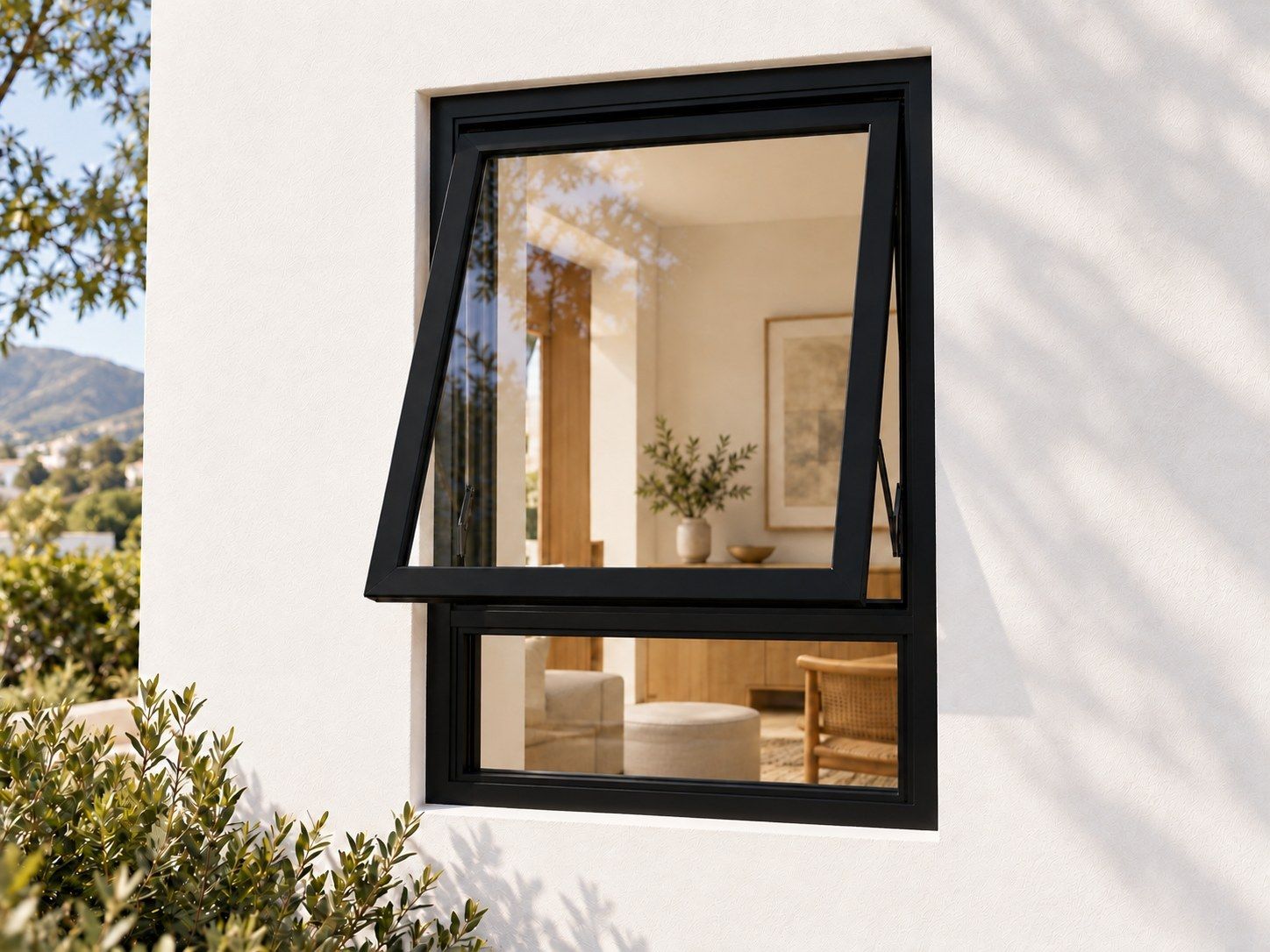 Kenzo Premium Top-Hung Aluminium Window - Black, 600 900 mm, Upper Opener with Fixed Lower Pane, Clear Glass